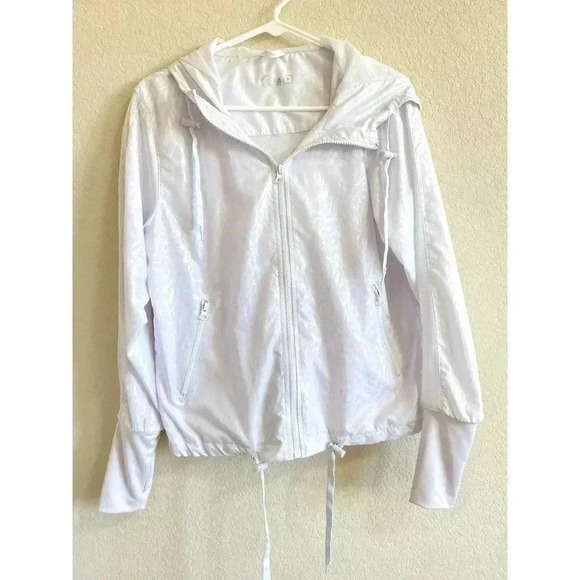 Zyia Activewear White Cheetah Leopard Windbreaker Jacket Women's Size Small - Picture 9 of 10